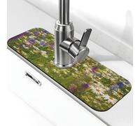 Tappetino per rubinetto con fiori di prato primaverile per lavello da cucina, super assorbente, cattura spruzzi, diatomite ad asciugatura rapida in pietra per rubinetto antigoccia, vassoio per lavello
