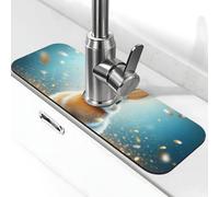 Tappetino per rubinetto con fondo blu a forma di coniglio, tappetino paraspruzzi per rubinetto della cucina, tappetino antigoccia per il bagno (38,1 x 14 cm)