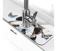 Tappetino per rubinetto con la farfalla sulla testa del panda per lavello della cucina, tappetino super assorbente, per cucina, bagno, lavandino, bar, rubinetto, decorazione, regali (38,1 x 14 cm)