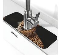 Tappetino per rubinetto con leopardo africano su roccia per lavello da cucina, paraspruzzi, 14,9 x 38,1 cm, diatomite, ad asciugatura rapida, vassoio per lavello super assorbente, rubinetto con