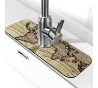 Tappetino per rubinetto con mappa antica del mondo per lavello da cucina, aggiornamento premium 2025: diatomite super assorbente ad asciugatura rapida rubinetto ventosa lavabile lavello da cucina