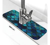 Tappetino per rubinetto con motivo a squame di pesce blu per lavello da cucina, tappetino per rubinetto super assorbente, diatomite, ad asciugatura rapida, in pietra, maniglia per gocciolamento