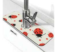 Tappetino per rubinetto con motivo coccinelle per lavello da cucina, tappetino per rubinetto super assorbente, cattura spruzzi, diatomite ad asciugatura rapida in pietra per rubinetto antigoccia