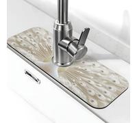 Tappetino per rubinetto con pavone bianco che si diffonde la coda, tappetino paraspruzzi per rubinetto della cucina, tappetino antigoccia per bagno (38,1 x 14 cm)
