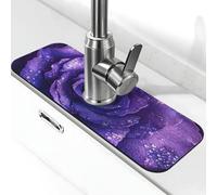 Tappetino per rubinetto con petali di rugiada viola e paraspruzzi, con ventosa, per rubinetto della cucina, tappetino antigoccia per bagno (38,1 x 14 cm)