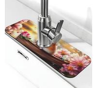 Tappetino per rubinetto con piccola barca, fiore e talpa, paraspruzzi, tappetino per rubinetto della cucina, tappetino antigoccia per bagno (38,1 x 14 cm)