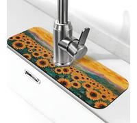 Tappetino per rubinetto con pittura a olio di girasoli e tramonto, paraspruzzi, tappetino per rubinetto della cucina, tappetino per asciugare il bagno, 38,1 x 14 cm
