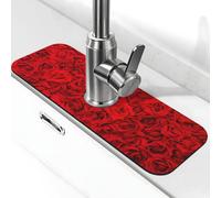 Tappetino per rubinetto con rosa rossa per lavello da cucina, tappetino drenante per lavello da cucina, paraspruzzi, assorbente ad asciugatura rapida, tappetino per lavello da bagno