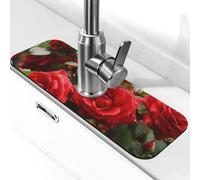 Tappetino per rubinetto con rose rosse, per lavello da cucina, super assorbente, cattura spruzzi, diatomite ad asciugatura rapida in pietra per rubinetto antigoccia, tappetino per lavello da bagno