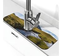 Tappetino per rubinetto con stampa a cascata di montagna, per lavello della cucina, tappetino assorbente in diatomite, paraspruzzi per bagno e cucina (38,1 x 14 cm)