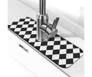 Tappetino per rubinetto con stampa arlecchino nero e bianco per lavello da cucina, rubinetti, tappetino paraspruzzi assorbente ad asciugatura rapida, tappetini per lavello da cucina per lo scarico del