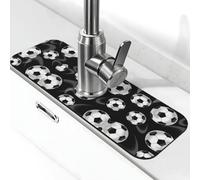 Tappetino per rubinetto con stampa di calcio in pietra nera per lavello da cucina, tappetino assorbente in diatomite, paraspruzzi per bagno e cucina (38,1 x 14 cm)