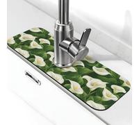 Tappetino per rubinetto con stampa di calle con foglie verdi, per lavello da cucina, rubinetti, paraspruzzi, assorbente, ad asciugatura rapida, tappetini per lavello da cucina per lo scarico del
