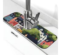 Tappetino per rubinetto con stampa di città dei cartoni animati per lavello da cucina, rubinetti, tappetino paraspruzzi assorbente ad asciugatura rapida, tappetini per lavello da cucina per lo scarico