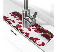 Tappetino per rubinetto con stampa di petali di rosa rossa, per lavello della cucina, tappetino assorbente in diatomite, paraspruzzi per bagno e cucina (38,1 x 14 cm)