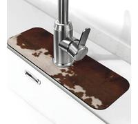 Tappetino per rubinetto con stampa in pelle bovina rossa e marrone per lavello da cucina, tappetino assorbente in diatomite, paraspruzzi per bagno e cucina (38,1 x 14 cm)