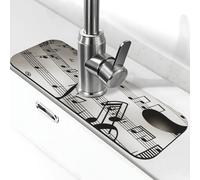 Tappetino per rubinetto con stampa note musicali per lavello da cucina, aggiornamento premium 2025: diatomite super assorbente, ad asciugatura rapida, con ventosa lavabile, paraspruzzi per lavello da
