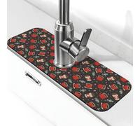 Tappetino per rubinetto con stampa tazza di caffè rossa per lavello da cucina, tappetino drenante per lavello da cucina, paraspruzzi, assorbente ad asciugatura rapida, tappetino per lavello da bagno