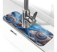 Tappetino per rubinetto con stella marina e conchiglia, per lavello da cucina, con ventosa per rubinetto della cucina, tappetino antigoccia per bagno (38,1 x 14 cm)