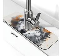 Tappetino per rubinetto con testa di lupo e foresta per lavello da cucina, tappetino super assorbente, per cucina, bagno, lavandino, bar, rubinetto, decorazione, regali (38,1 x 14 cm)