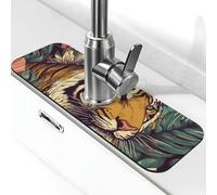 Tappetino per rubinetto con tigre tropicale per lavello da cucina, tappetino per rubinetto super assorbente, cattura spruzzi, diatomite ad asciugatura rapida in pietra per rubinetto antigoccia
