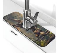 Tappetino per rubinetto da cucina con dinosauro della giungla, assorbente, ad asciugatura rapida, tappetino paraspruzzi, grazioso tappetino drenante per lavello da cucina