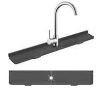 Tappetino per rubinetto del lavandino da 83 cm, paraspruzzi per lavello da cucina, paraspruzzi, portasapone, vassoio in silicone più lungo, vassoio raccogli gocce per cucina, bagno, fattoria (nero)
