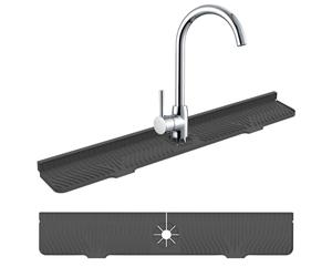 Tappetino per rubinetto del lavandino da 83 cm, paraspruzzi per lavello da cucina, paraspruzzi, portasapone, vassoio in silicone più lungo, vassoio raccogli gocce per cucina, bagno, fattoria (nero)