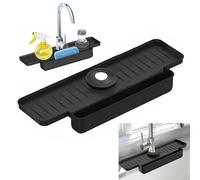 Tappetino per rubinetto del lavello della cucina con contenitore, 40 cm più lungo in silicone, paraspruzzi per lavello da cucina con inclinazione di 7°, autodrenante veloce, asciugatura rapida