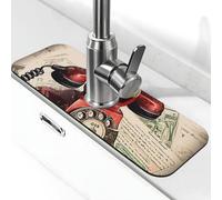 Tappetino per rubinetto del telefono con timbro per lavello da cucina, super assorbente, cattura schizzi di diatomite, ad asciugatura rapida, in pietra, maniglia per gocciolamento, vassoio per lavello