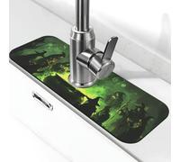 Tappetino per rubinetto della strega della foresta verde di Halloween per lavello della cucina, assorbente ad asciugatura rapida per lavello della cucina, tappetino paraspruzzi, carino intorno al
