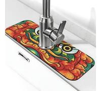 Tappetino per rubinetto di Capodanno con leone cinese per lavello da cucina, super assorbente, cattura schizzi di diatomite, ad asciugatura rapida, in pietra, maniglia per gocciolamento e vassoio per