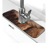 Tappetino per rubinetto di tronco di quercia per lavello da cucina, paraspruzzi, 14,9 x 38,1 cm, diatomite, ad asciugatura rapida, vassoio per lavello super assorbente, rubinetto a ventosa per