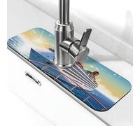 Tappetino per rubinetto estivo da crociera in mare per lavello da cucina, paraspruzzi, 14 x 38 cm, diatomite, ad asciugatura rapida, vassoio per lavello super assorbente rubinetto a ventosa maniglia