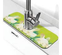 Tappetino per rubinetto in diatomite con coniglio che sogna sul prato, 38,1 x 14 cm