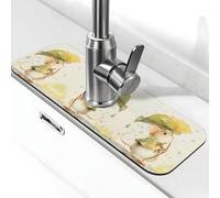 Tappetino per rubinetto in diatomite con topi che riparano dalla pioggia, 38,1 x 14 cm