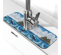 Tappetino per rubinetto in pietra blu con stampa sirena per lavello da cucina, tappetino assorbente in diatomite, paraspruzzi per bagno e cucina (38,1 x 14 cm)