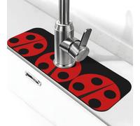 Tappetino per rubinetto in pietra con stampa coccinella, per lavello da cucina, tappetino assorbente in diatomite, paraspruzzi per bagno e cucina (38,1 x 14 cm)