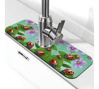 Tappetino per rubinetto in pietra con stampa coccinella, per lavello da cucina, tappetino assorbente in diatomite, paraspruzzi per bagno e cucina (38,1 x 14 cm)