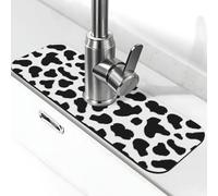 Tappetino per rubinetto in pietra con stampa leopardata nera e bianca per lavello della cucina, tappetino assorbente in diatomite, paraspruzzi per bagno e cucina (38,1 x 14 cm)