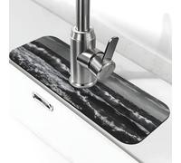 Tappetino per rubinetto in pietra nera con stampa spiaggia per lavello da cucina, tappetino assorbente in diatomite, paraspruzzi per bagno e cucina (38,1 x 14 cm)
