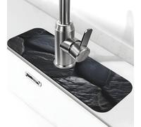 Tappetino per rubinetto in pietra nera per lavello da cucina, paraspruzzi, 14,9 x 38,1 cm, diatomite, ad asciugatura rapida, vassoio per lavello super assorbente, con ventosa per rubinetto e