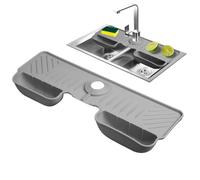 Tappetino per rubinetto in silicone da 44,7 cm con doppio supporto per spugna, paraspruzzi inclinato a 5°, vassoio antigoccia resistente per piani di lavoro di cucina e bagno