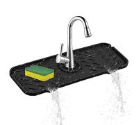 Tappetino per rubinetto in silicone per lavello da cucina, 37,1 x 14 cm, paraspruzzi con vassoio raccogli gocce pieghevole, protezione antiscivolo per lavello, mantiene i piani di lavoro asciutti e