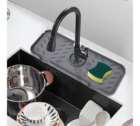 Tappetino per rubinetto in silicone per lavello da cucina, 37,1 x 14 cm, paraspruzzi con vassoio raccogli gocce pieghevole, protezione antiscivolo per lavello, mantiene i piani di lavoro asciutti e