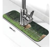 Tappetino per rubinetto in vera mucca svizzera con stampa di pietra marrone per lavello della cucina, tappetino assorbente in diatomite, paraspruzzi per bagno e cucina (38,1 x 14 cm)