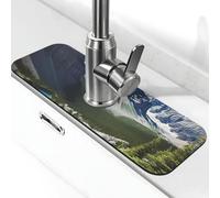 Tappetino per rubinetto montagne per lavello da cucina, paraspruzzi, 14,9 x 38,1 cm, diatomite, ad asciugatura rapida, vassoio per lavello super assorbente, con ventosa per rubinetto e gocciolamento