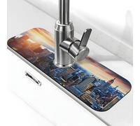Tappetino per rubinetto per lavello, 38,1 x 14 cm, in diatomite super assorbente, ad asciugatura rapida, in pietra, con ventosa, motivo: skyline di New York, tappetino antigoccia per bagno, cucina
