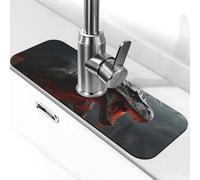Tappetino per rubinetto per lavello 38,1 x 14 cm, in diatomite super assorbente, ad asciugatura rapida, in pietra di magma rosso, draghi volanti, tappetino per asciugatura per bagno e cucina