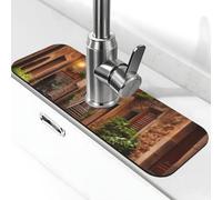 Tappetino per rubinetto per lavello, 38,1 x 14 cm, in diatomite super assorbente, ad asciugatura rapida, in pietra, con ventosa, per rubinetto da strada italiano, vassoio raccogli gocce per bagno e